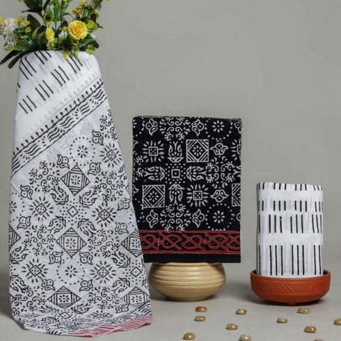 Hand Block Print Cotton Suit Set with Mulmul Dupatta (PRMUL67)